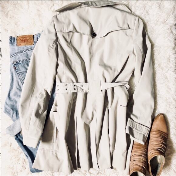 CALVIN KLEIN Khaki Tan Cream Lined Belted Button Preppy Tie Trench Coat Jacket S - Picture 5 of 8